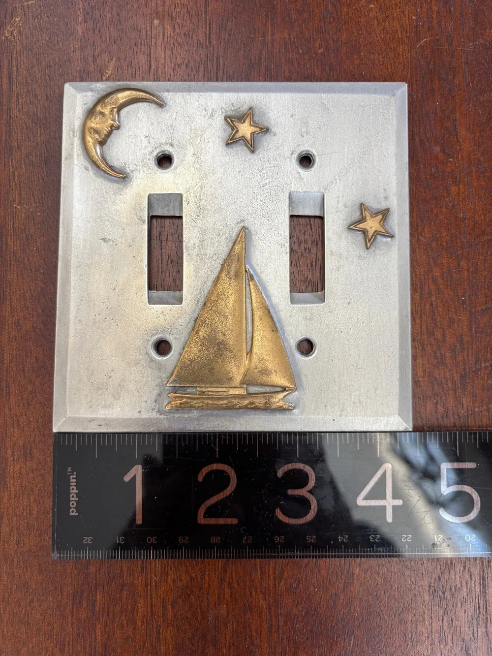 Brass Sailboat Double Toggle Light Switch Plate - Silver and Gold Motif